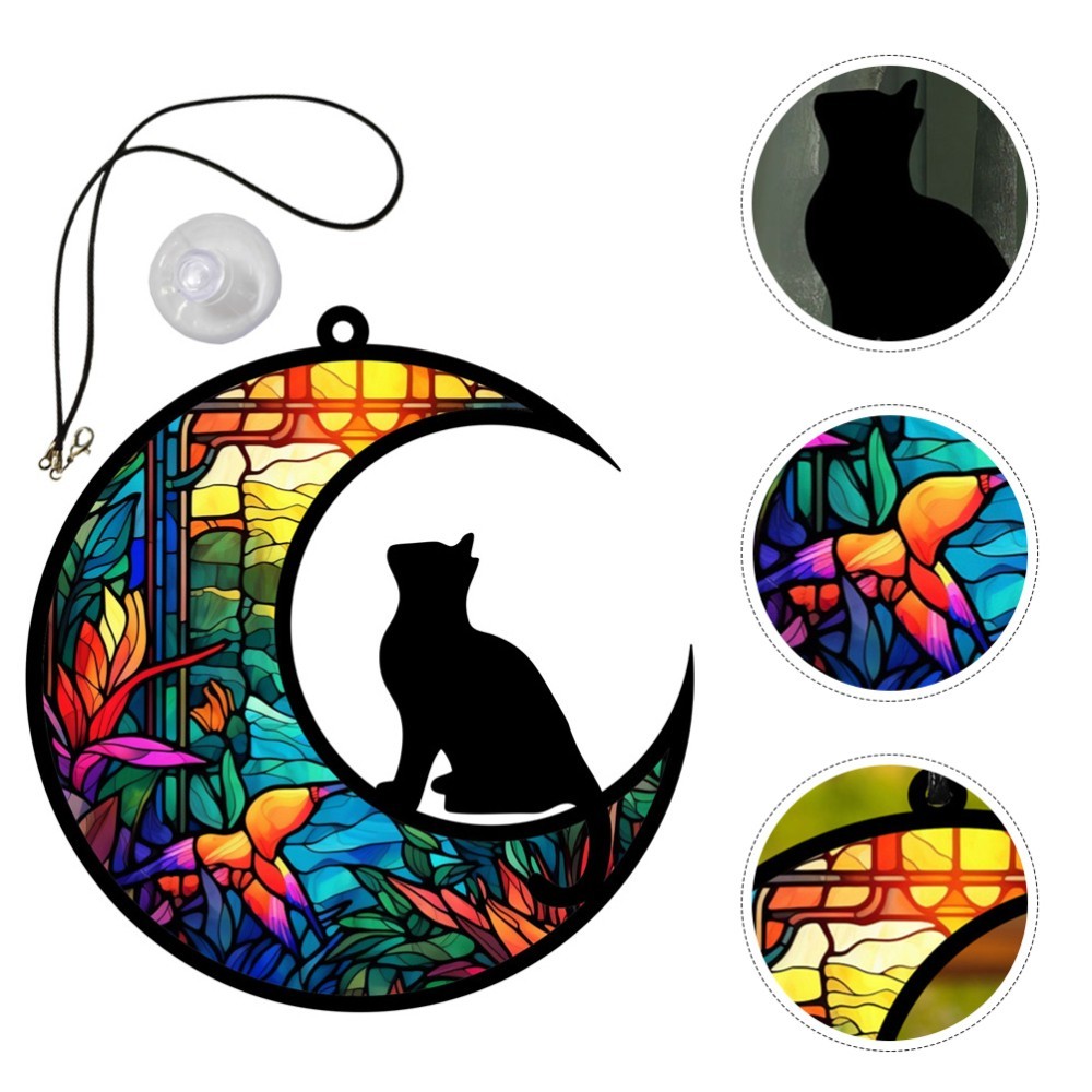 Acrylic Moon Cat Hanging Decoration Garden Window Hanging Ornament Cat Pendant