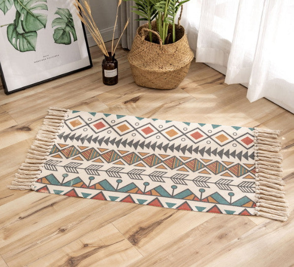 *Boho* Area Rug Indian Tribal Tassel Cotton Linen Mat Bedroom Room Carpet
