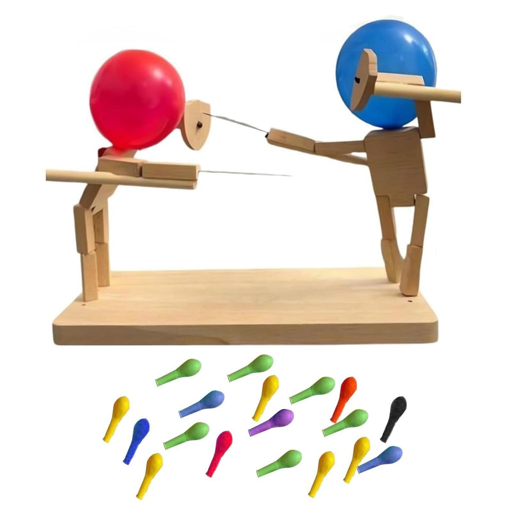 2 Players Balloon Bamboo Man Battle Handmade Wooden Fencing Puppets Party Games