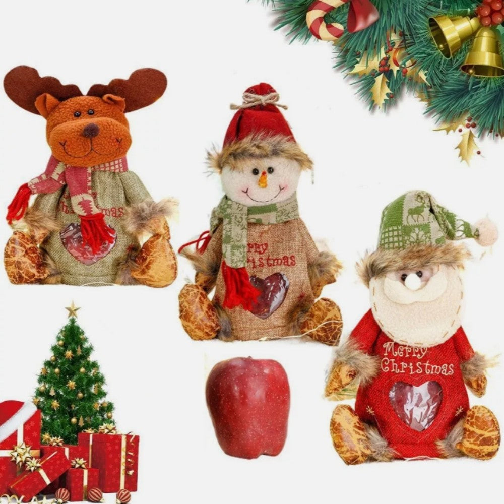 3D Packaging Snowman Santa Claus Present Bag Xmas Decor Apple Gift Zipper Bag 1x