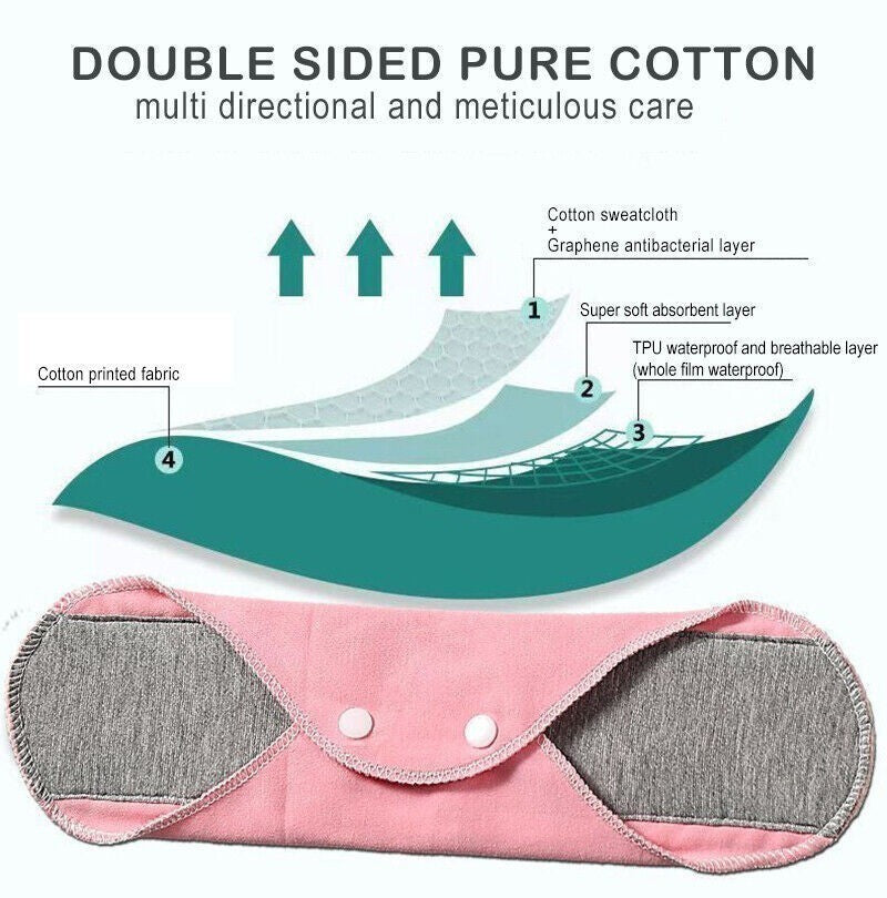 10Pcs Reusable Cotton Menstrual Pads Washable Eco Friendly Cloth Sanitary Towels