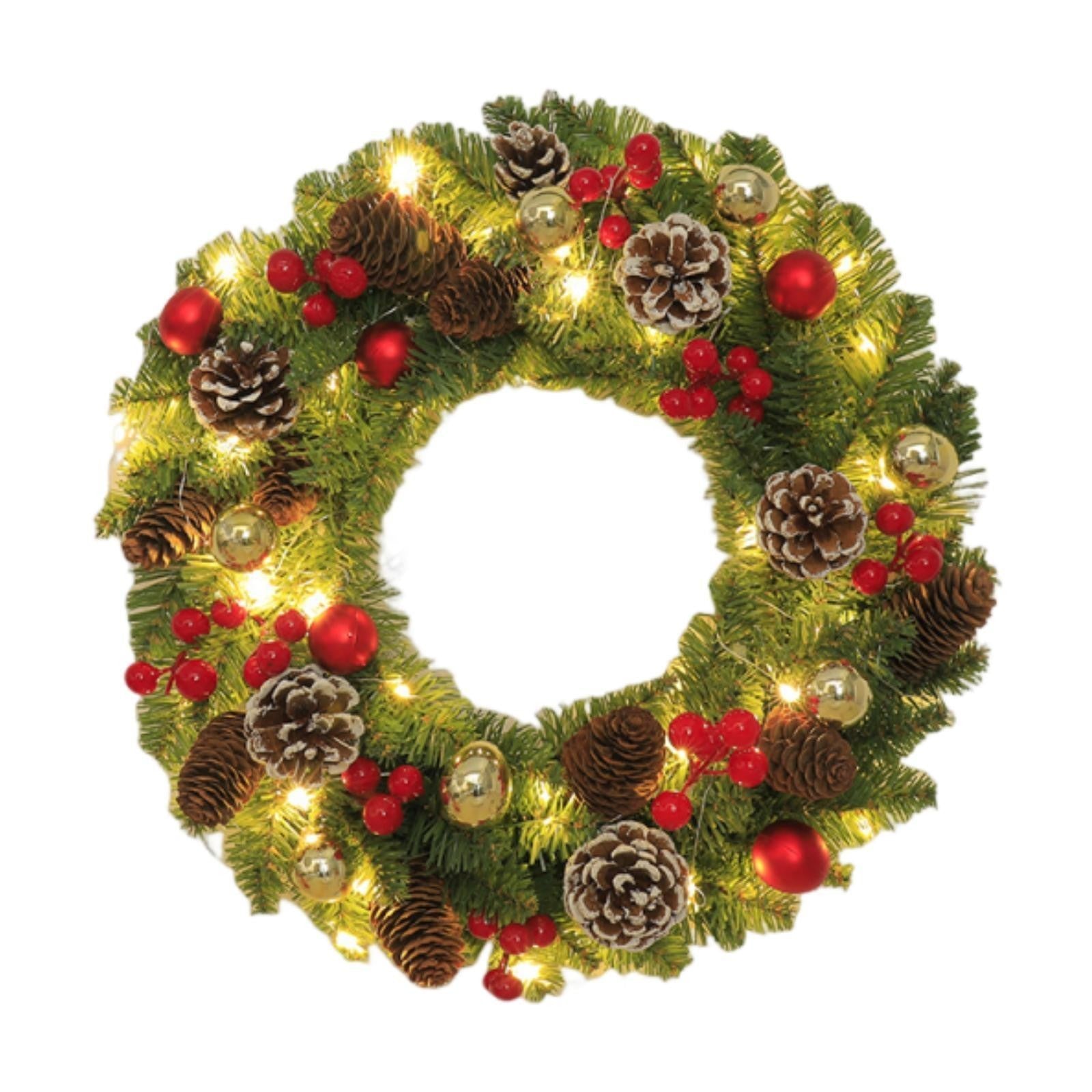Christmas Wreath with Lights Xmas Wreath Garland with Pinecones Hanging Winter