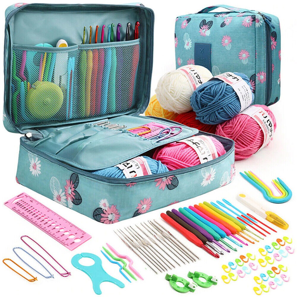 109PCS Crochet Hook Set 5 Rolls Yarn Knitting Needles Kit for Starters beginners
