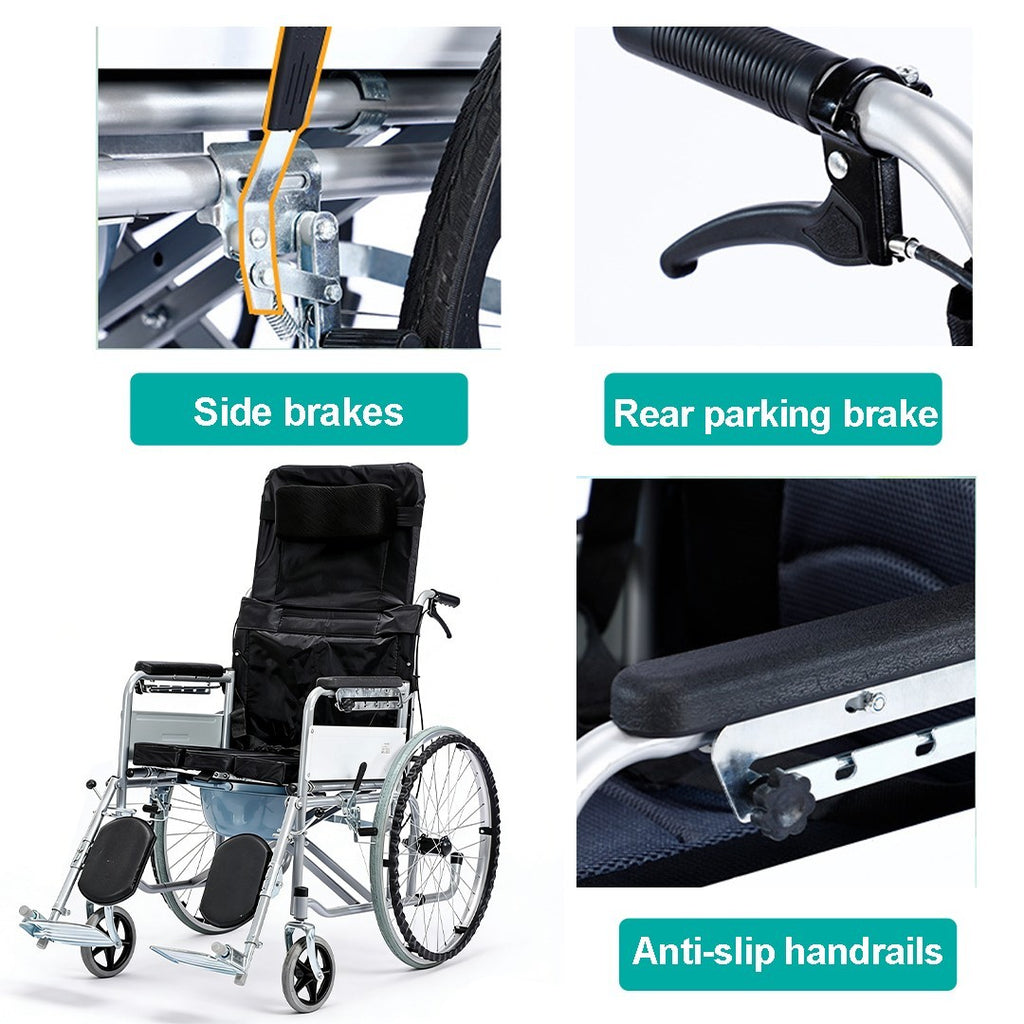 6-Position Adjustable Lightweight Folding Wheelchair with Reclining Backrest UK