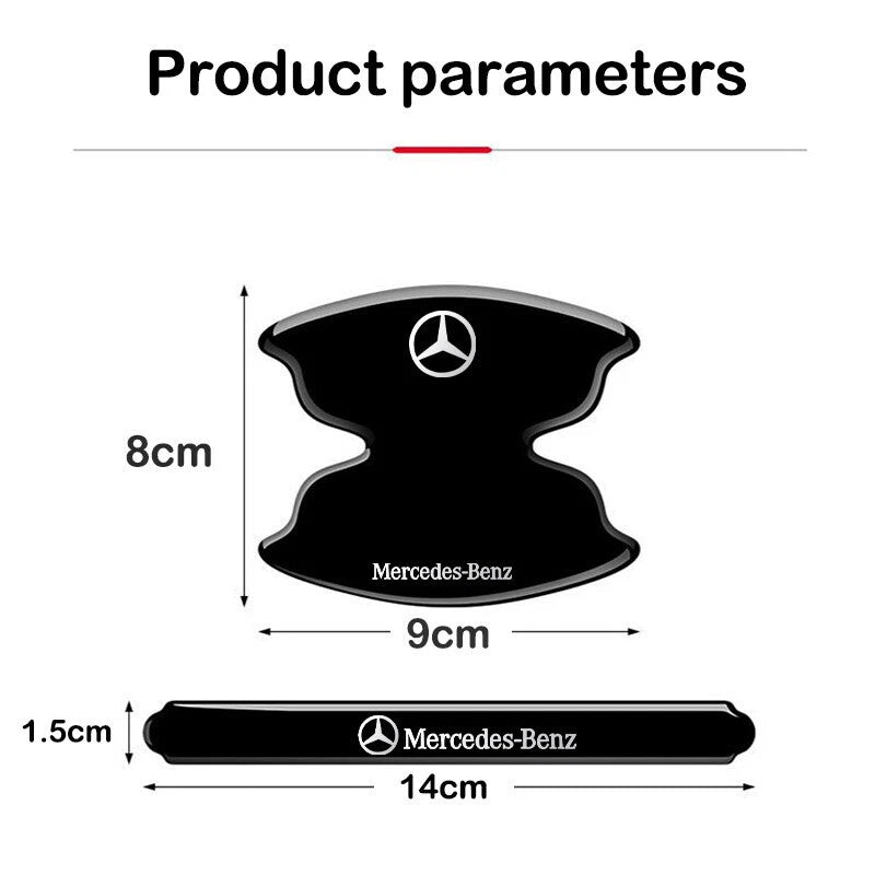 8pcs Black Car Door Handle Bowl Scratch Sticker Protector Film for Mercedes Benz
