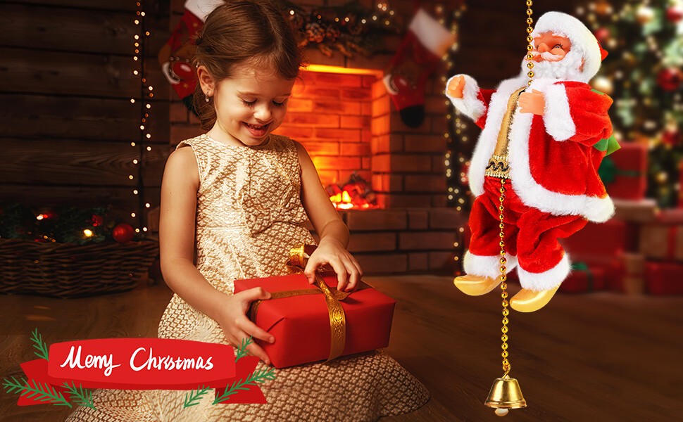 Christmas Electric Santa Claus Climbing Ladder Doll Music Xmas Music Decor Party