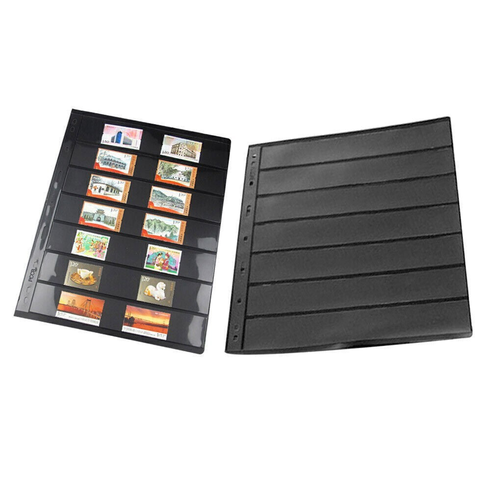 20X Double Sided Stamp Album Stock Pages Sheets with 9 Binder Holes 7 Strips UK