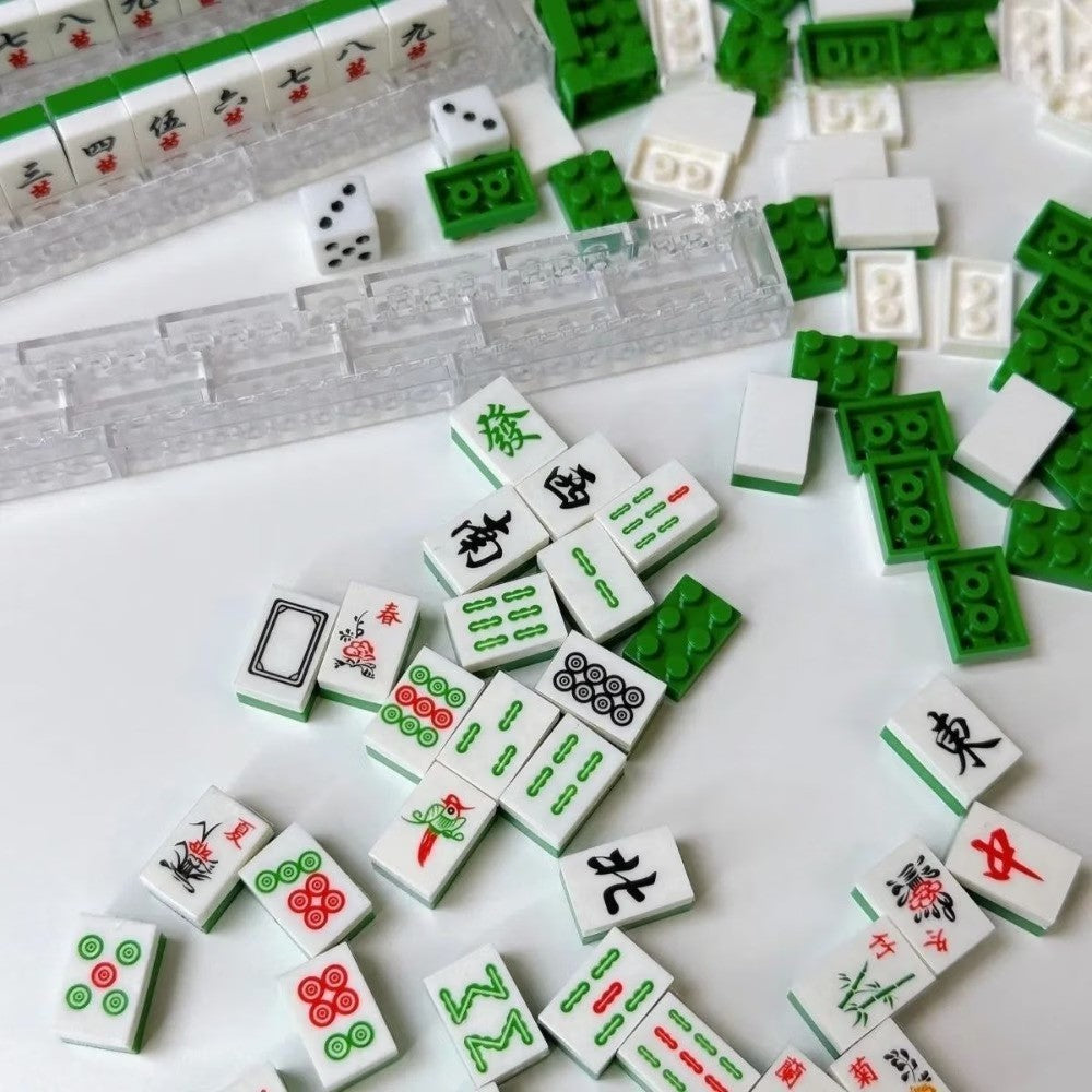 Portable Mini Mahjong Travel Set, Compact Tabletop Game with 4 Racks for Adults
