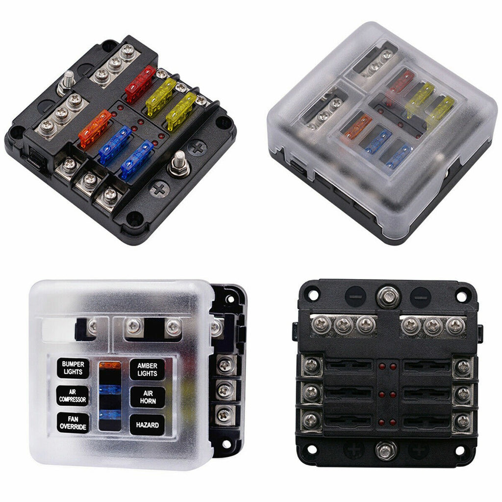 Car 6 Way Blade Fuse Box Block FuseBox Holder Auto Marine Bus Bar Kit 12V 32V