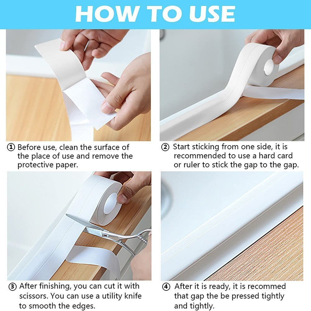 3pcs Caulk Tape Sealant Strip PVC Waterproof Self Adhesive Wall Sealing Tape