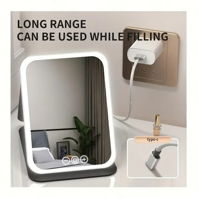 LED Rechargeable Makeup Mirror, 3 Color light, Touch Screen for Travel, Dimmable