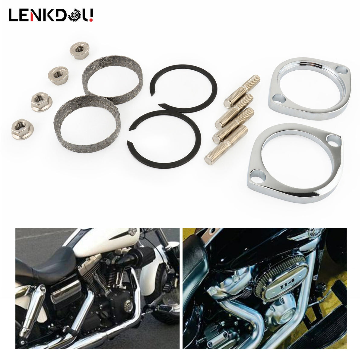 For Harley Big Twin Exhaust Flange Install Kit Pair Flanges Gaskets Washers Nuts