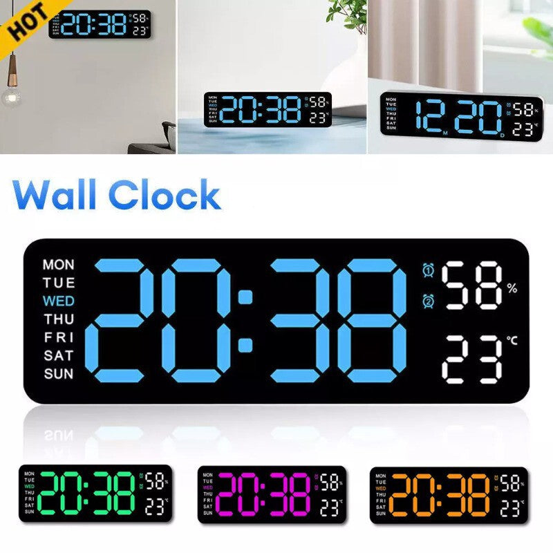 Digital LED Large Display Wall Desk Alarm Clock With Calendar Temperature Date