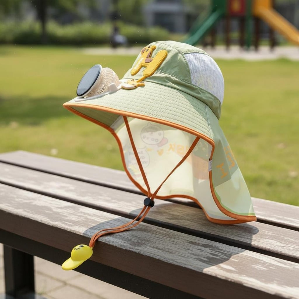 Children's Sunshade Hat Solar Powered Fan Kids Sun Hat Face and Neck Shade