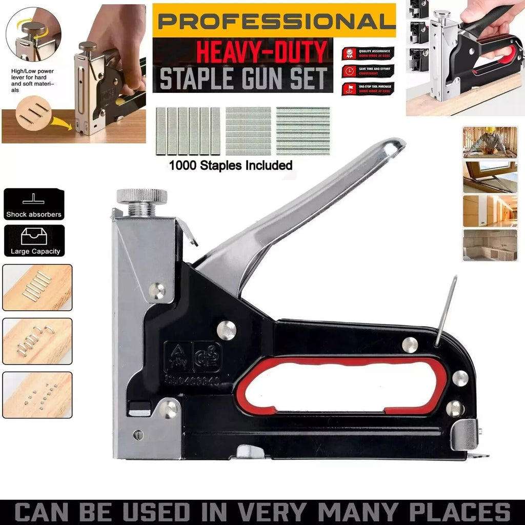 Staple Gun Heavy Duty Tacker Upholstery Woodworking + 1000 Staples Craft Tool