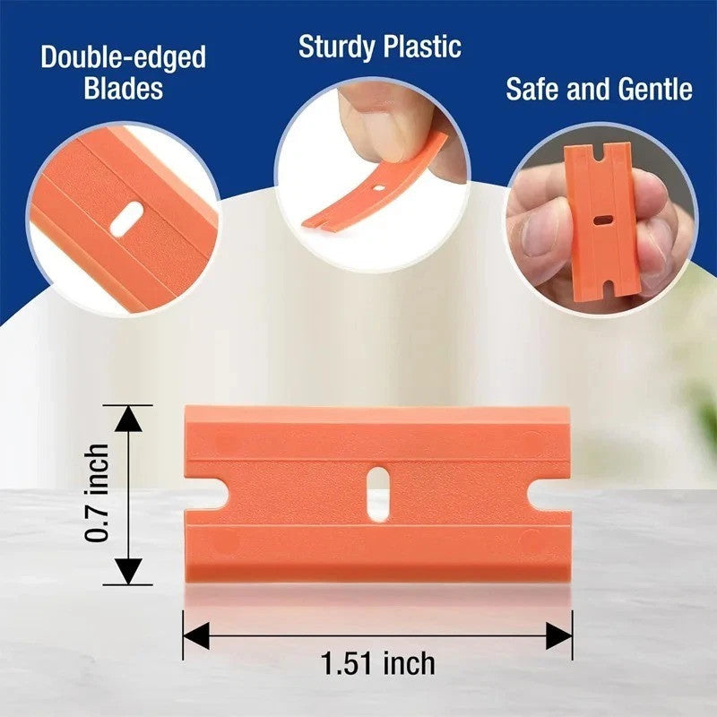 100 Pcs Plastic Scraper Razor Blades Auto Decals Stickers Remover No Scratch