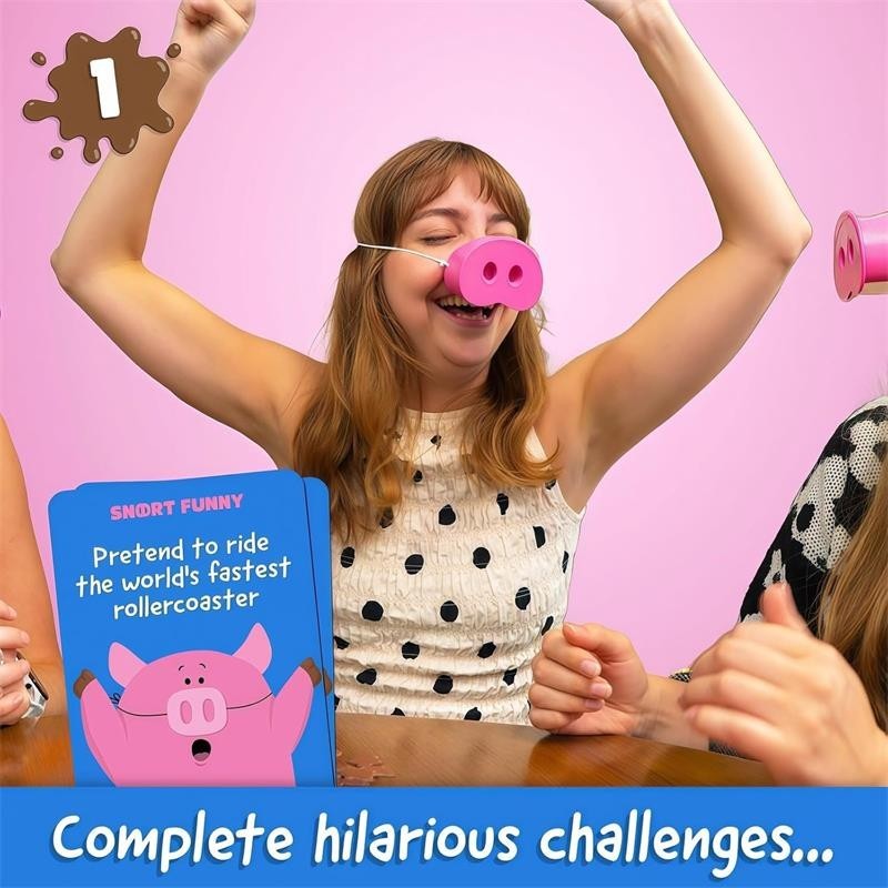 The You Laugh You Lose Party Game, Pig Nose Card Game with 150 Challenge Cards