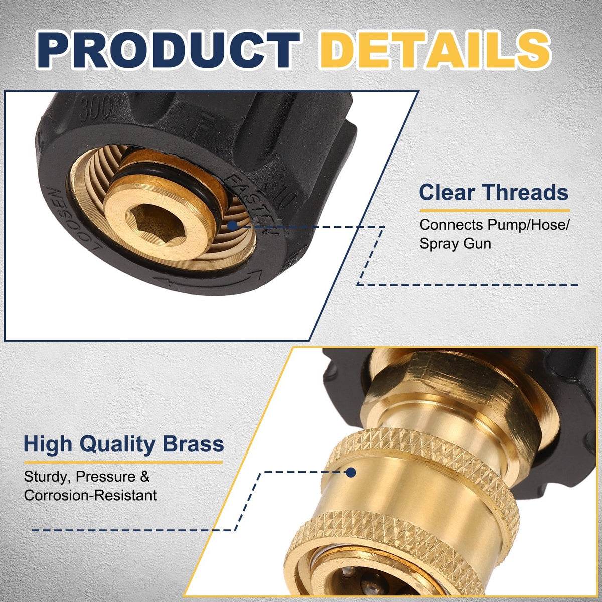 Pressure Washer Adapter, M22 14mm Female to 1/4" Female Quick Plug Brass Fitting