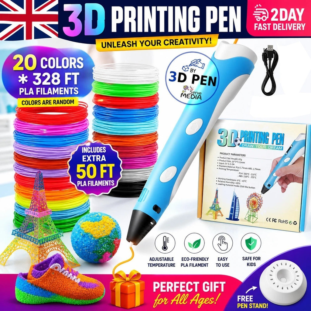 3D Printing Pen Kids Bundle - 350 ft PLA Birthday Gift set for Creative Minds