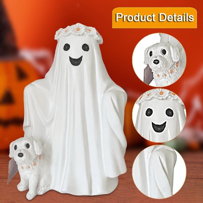 Ghost Walking Dog Statue Ornament Decorative Cute Ghost Figurine Halloween