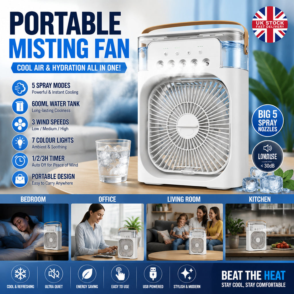 2X Portable Air Cooler Fan Black & White Evaporative AC Humidifier UK