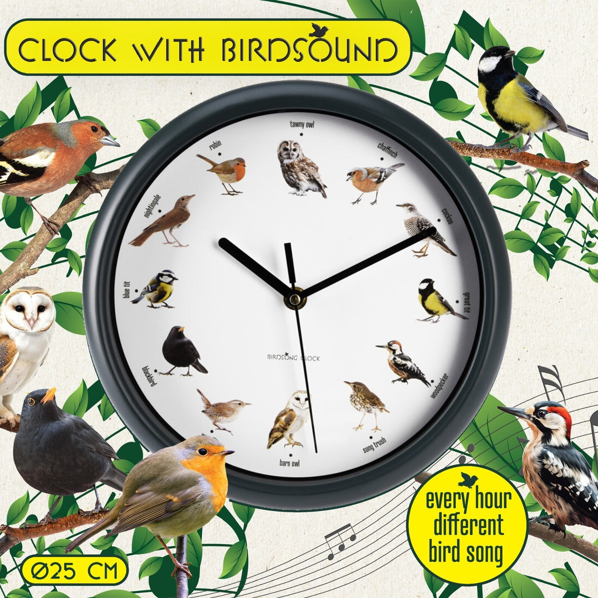 Bird Clock With Sounds Singing Birds Hanging Wall Clock With Hourly Sounds