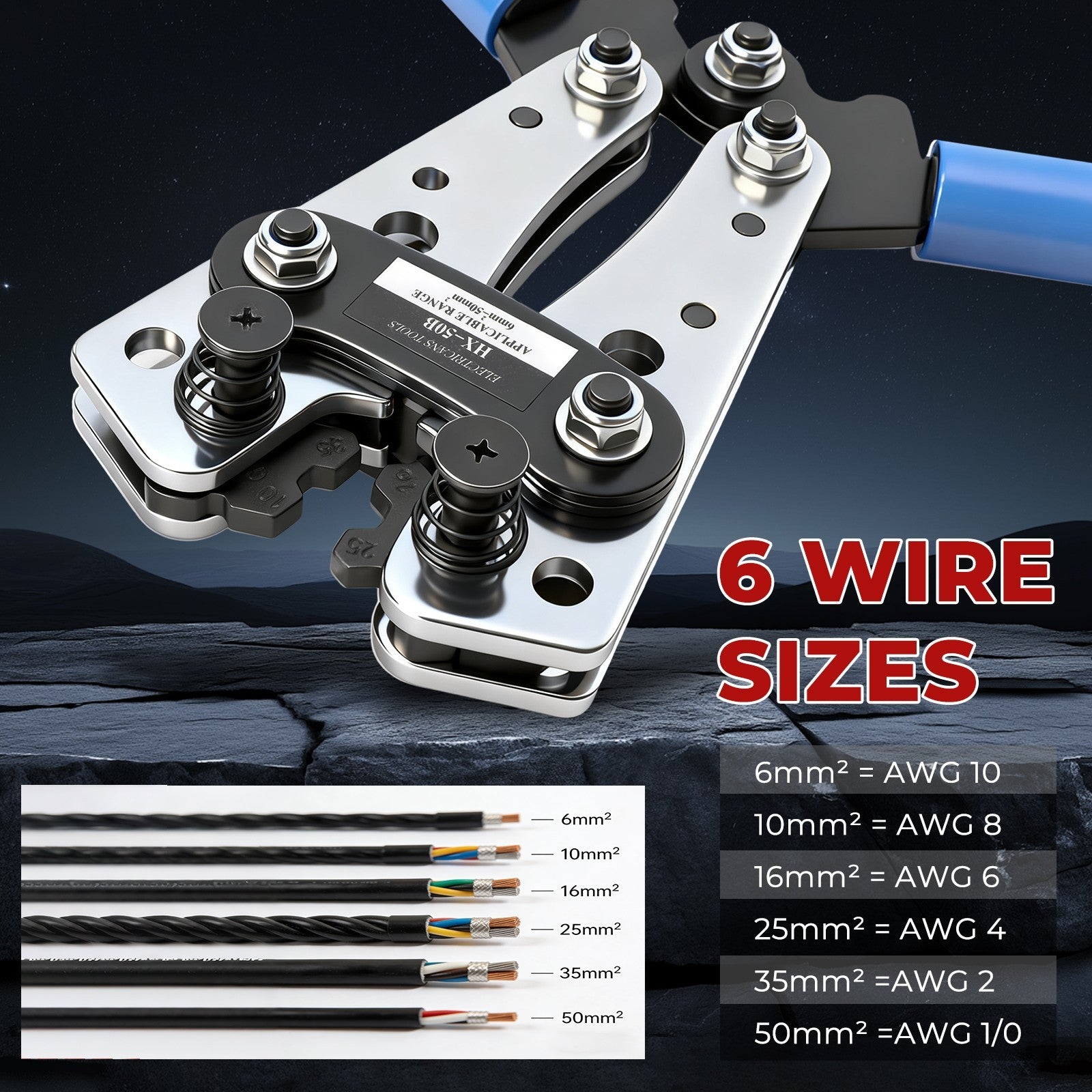 Heavy Duty Battery Cable Crimping Tool Wire Lugs Crimper Terminal Connectors Set