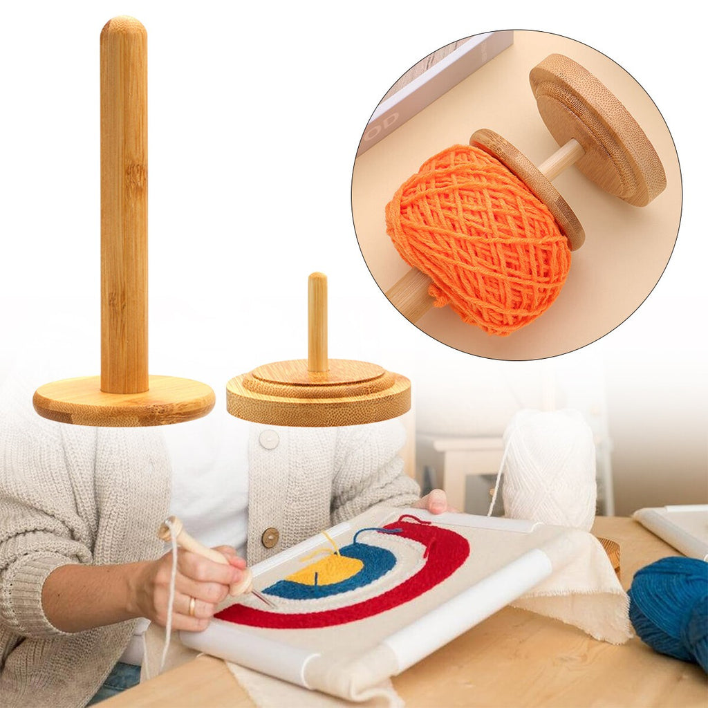 Wooden Yarn Holder Rotatable Bamboo Yarn Skein Spinner Revolving Knitting Tools