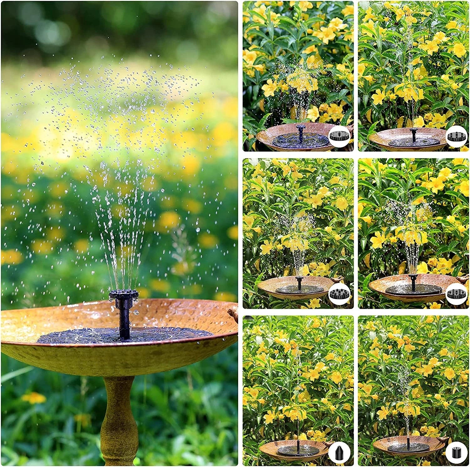 Outdoor Solar Fountain Pump Powered Floating Bird Bath Water Garden Pond UK