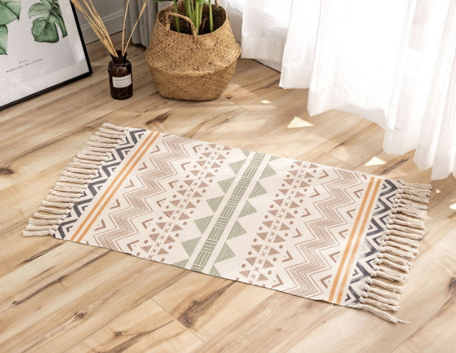 *Boho* Area Rug Indian Tribal Tassel Cotton Linen Mat Bedroom Room Carpet