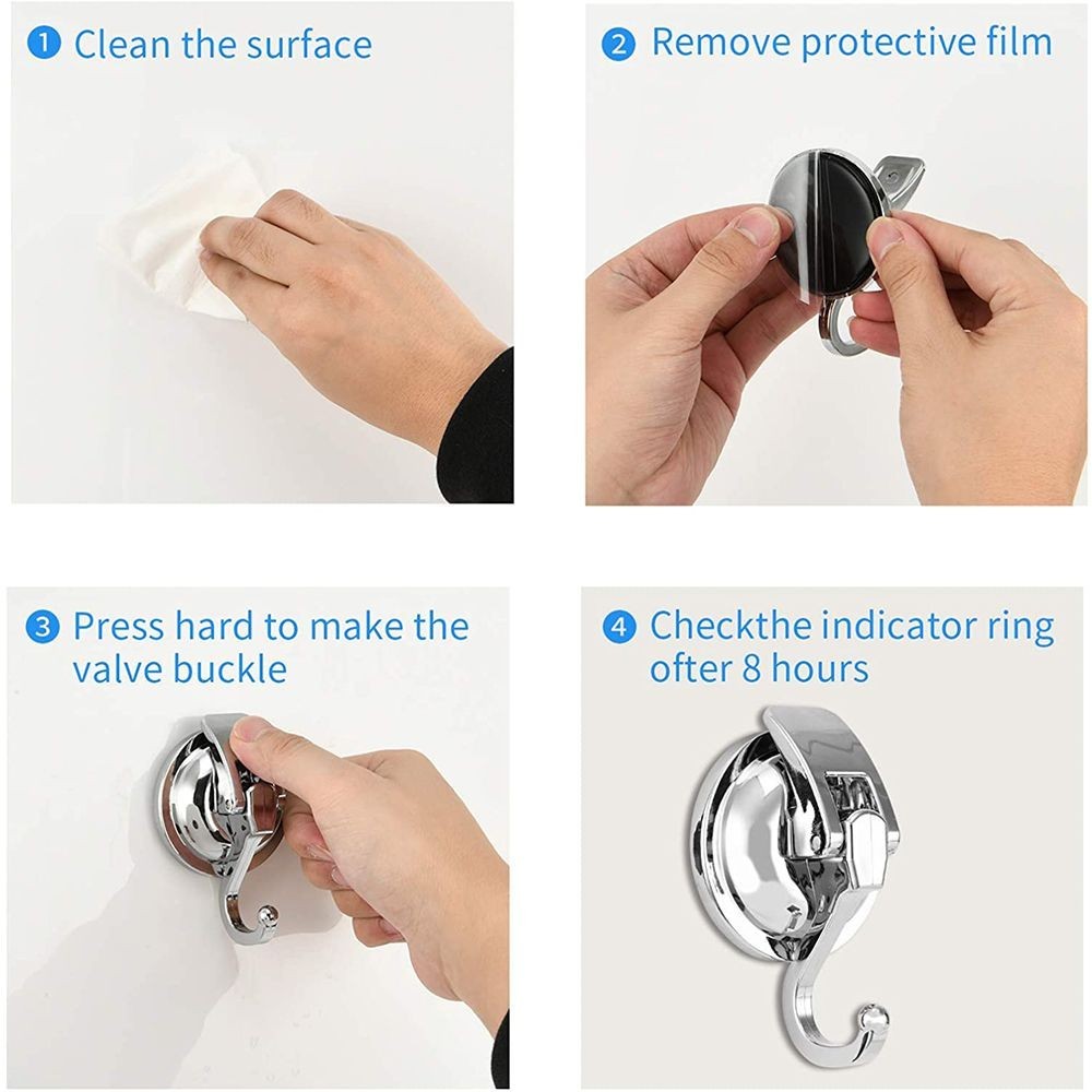 Install Heavy-Duty Suction Cup Hooks Bathroom Shower Organization Chrome-Plated