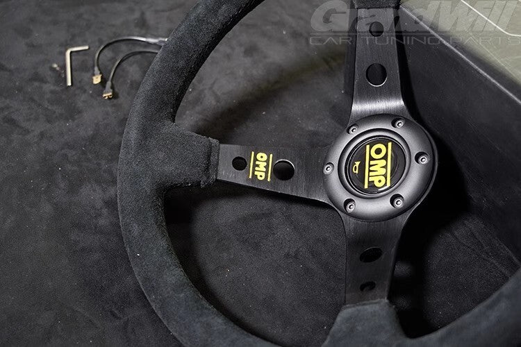 OMP 350mm 14' Suede Leather Black Deep Cone Racing Sport Steering Wheel