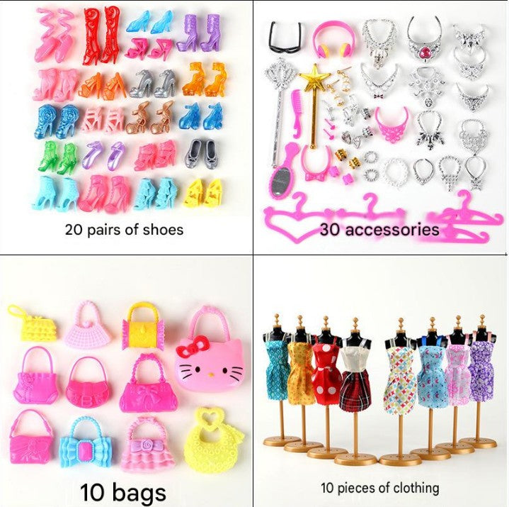 70pcs Items For Barbie Doll Jewellery Accessories Dresses Shoes Clothes Set UK
