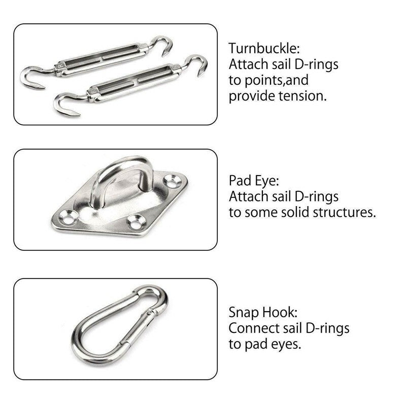 Stainless Steel Sun Shade Sail Accessory Wall Fixing Mounting Hardware Kit Tool