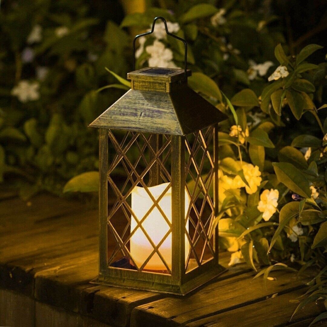 Waterproof Outdoor Solar LED Candle Lamp Hanging Garden Decor Lantern Light
