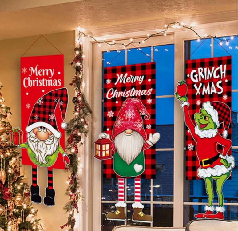 Christmas Decor Grinch Hanging Faceless Doll Door Hanging Flag Garden Flag Gift