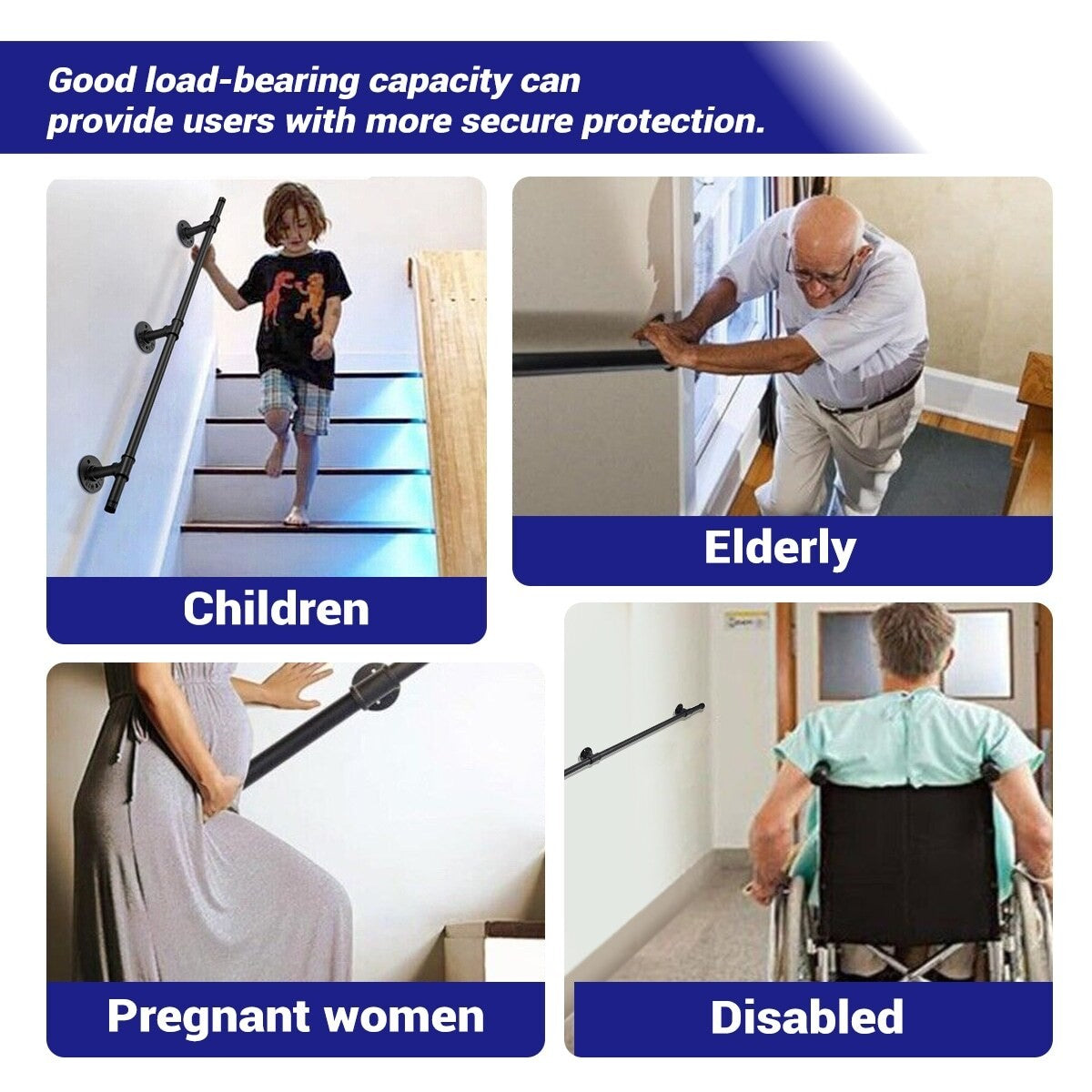 Industrial Pipe Stair Handrail Wall Mounted Grab Rail Staircase Banister Support