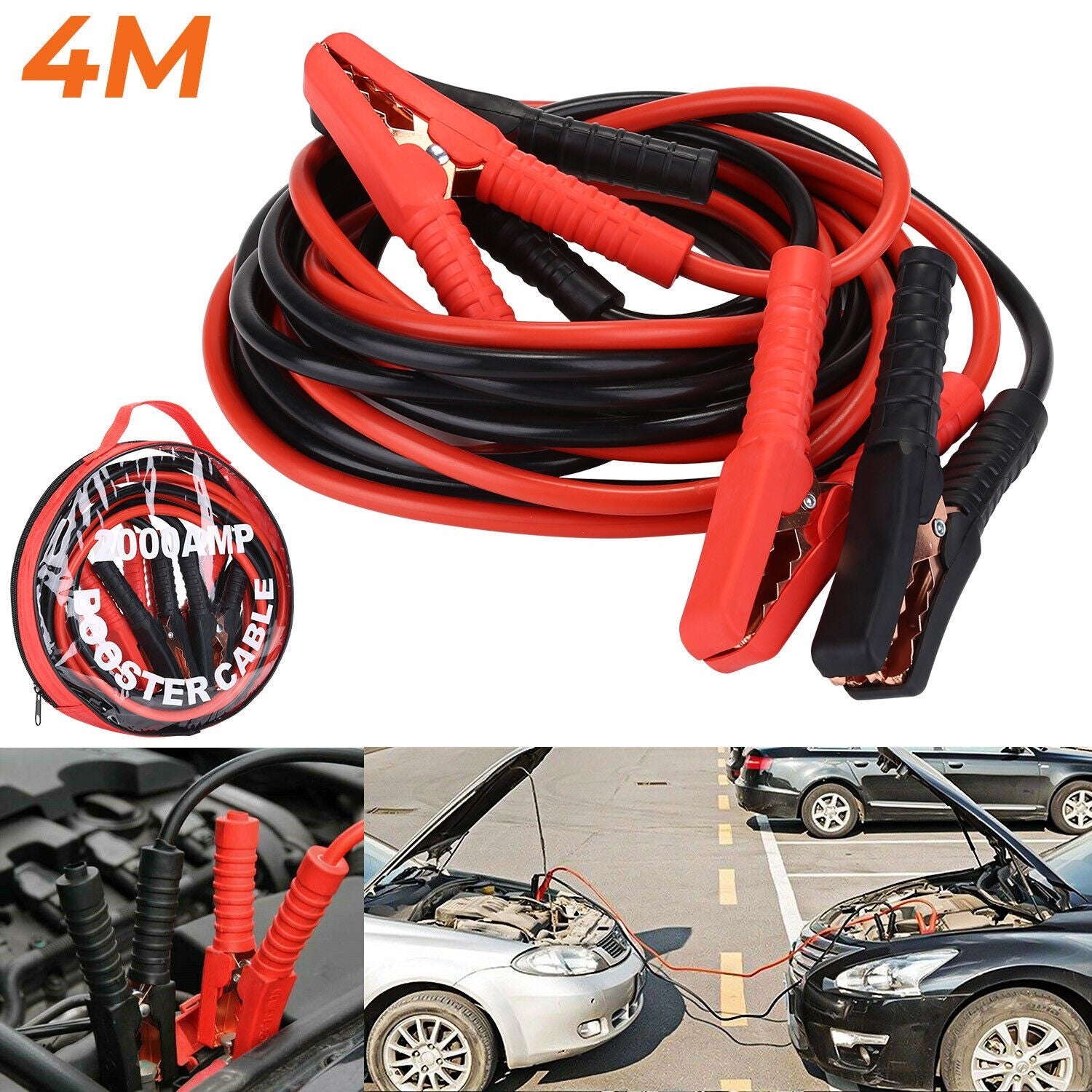 4M Heavy Duty Jump Leads 2000AMP Car Van Battery Starter Booster Cables Jumper~