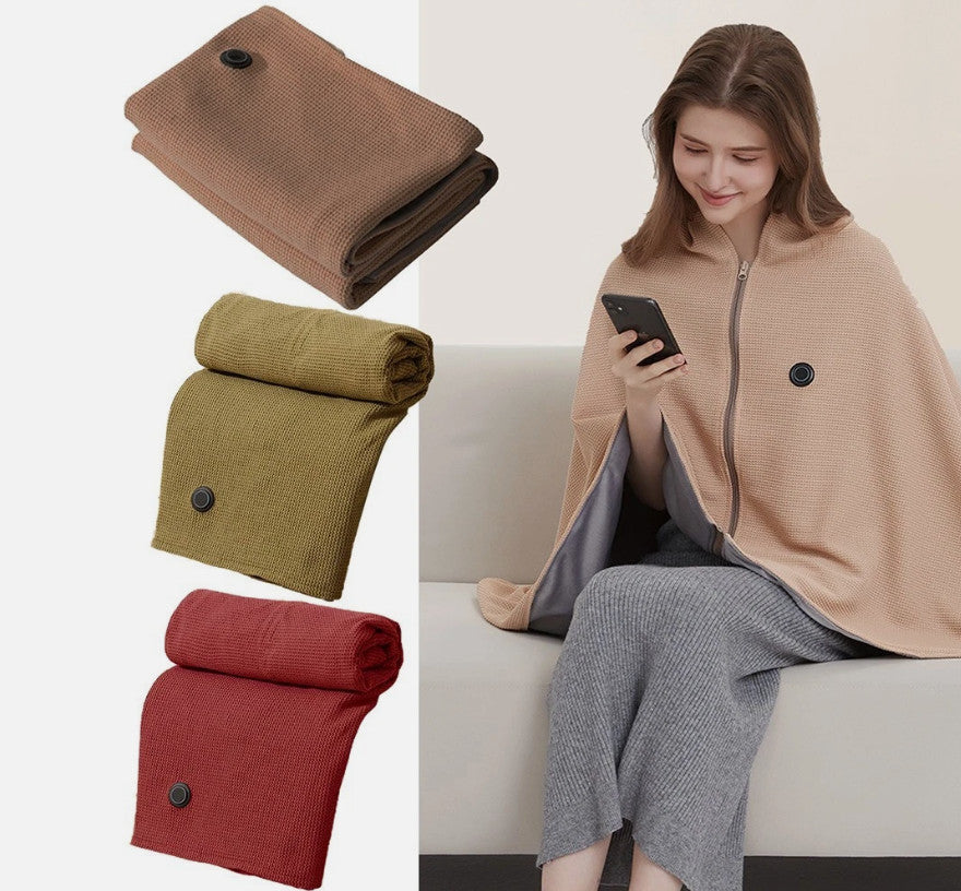 USB Heated Shawl Blanket Wearable Electric Heating Blanket with Zipper Closure