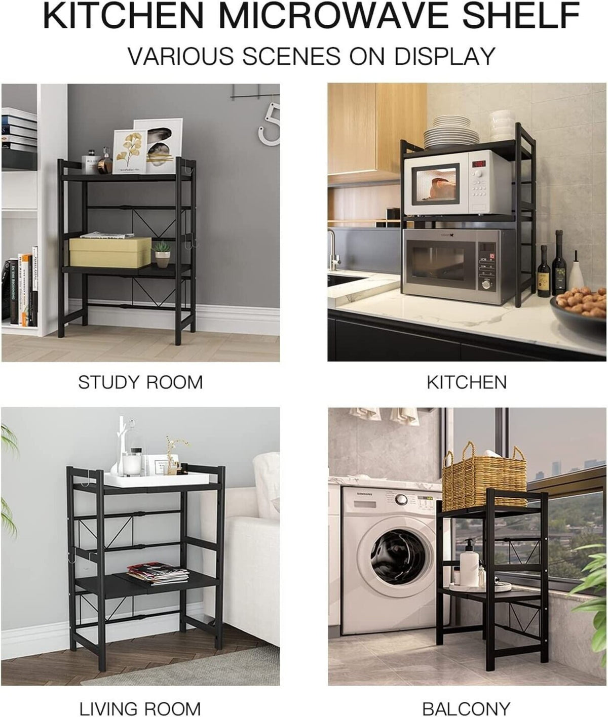 3 Tier Expandable Microwave oven Rack Stand Storage Holder Kitchen Corner Shelf