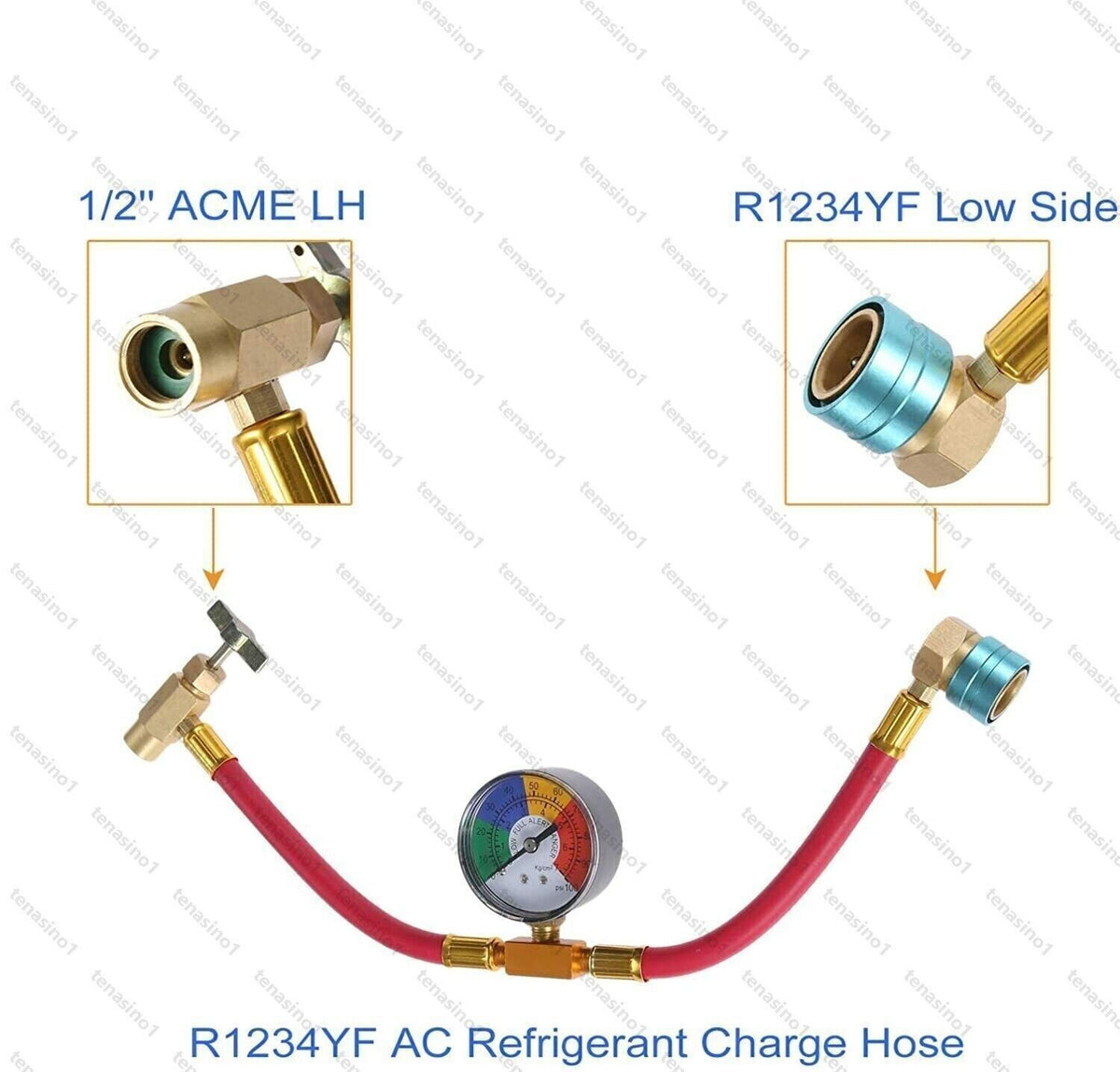 R1234YF Left Air Conditioning Refrigerant Charging Hose Recharge Car Gauges UK