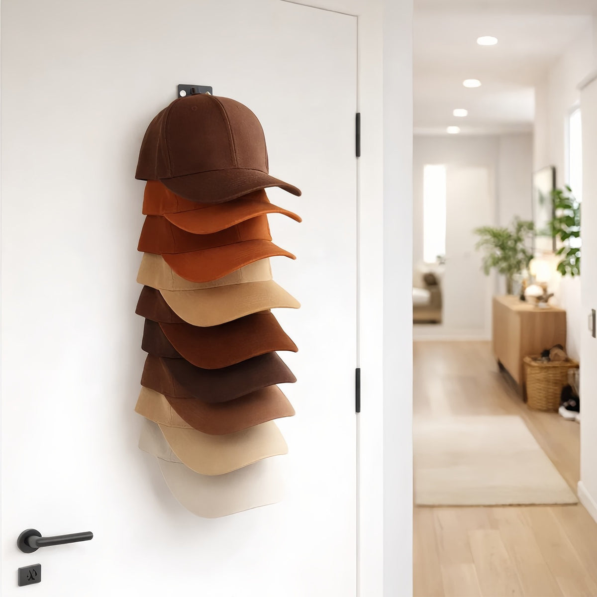 2 Pack Hat Rack Organizer Wall-Mounted or Self-Adhesive Hat Holder for 18 Hats