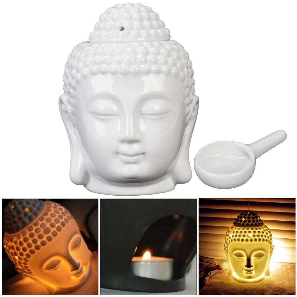 Thai Buddha Oil Burner Buddah Head Wax Melts Ornament Spa Ceramic Tea Light Gift