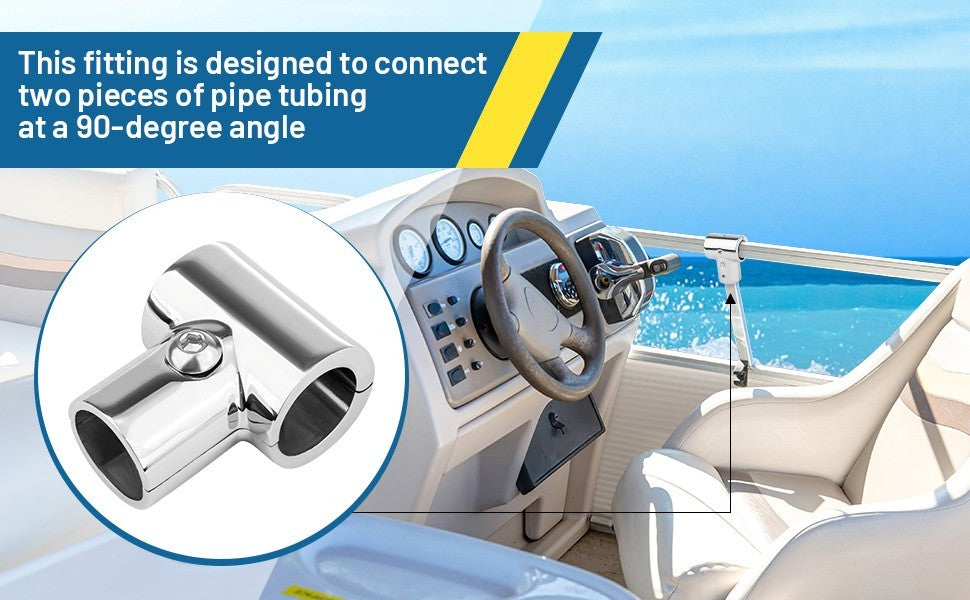 25mm 1 inch Boat Handrail Fitting 90 Degree Tee 3 Way - Stainless Steel