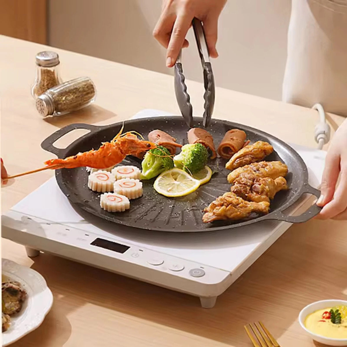 Cast Iron Griddle Hot Plate BBQ Grill Cooking Camping Hob Steak Barbecue Tool UK