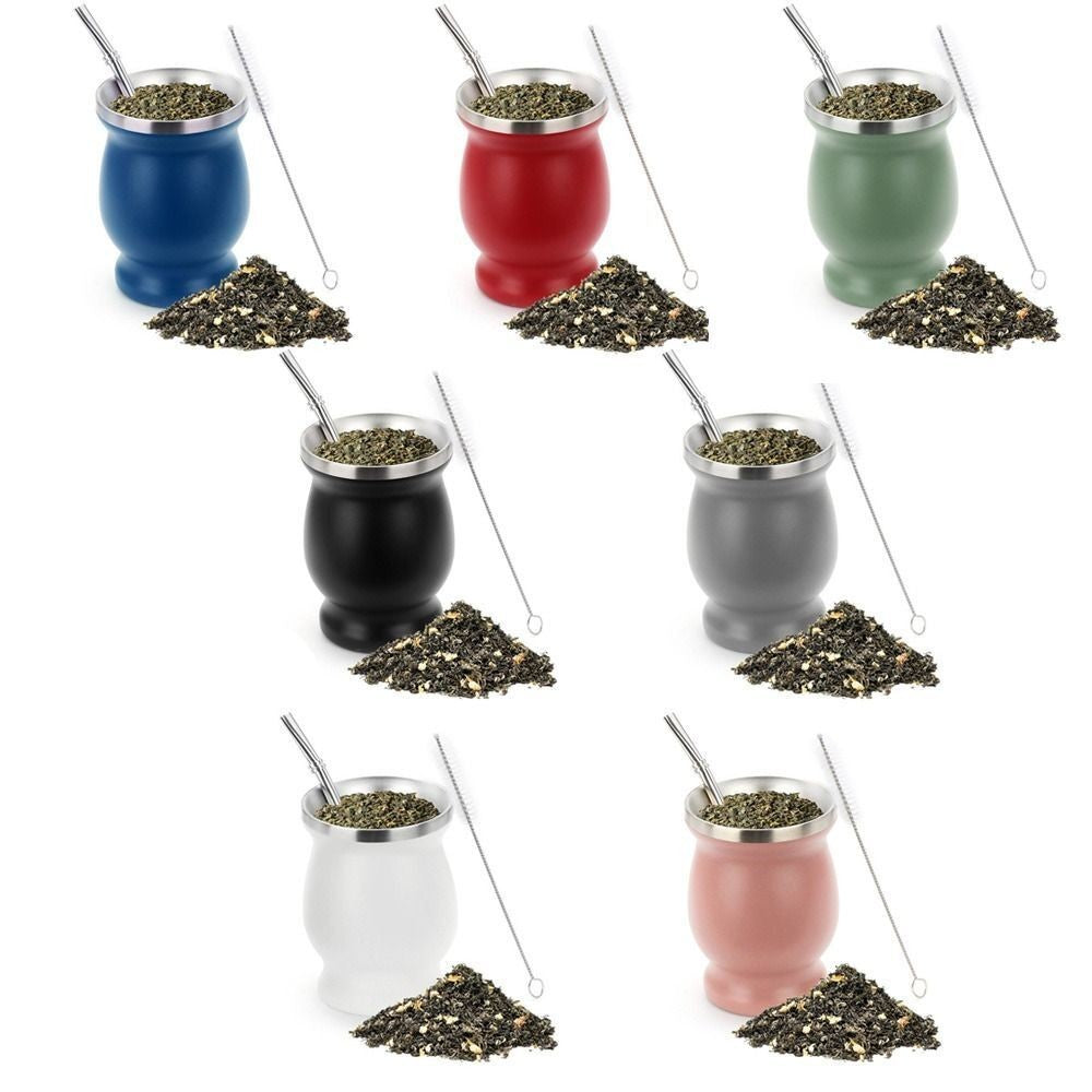 8oz Yerba Mate Gourd Set Double-Wall Yerba Mate Cup Bombilla Straw Mate Tea Cup
