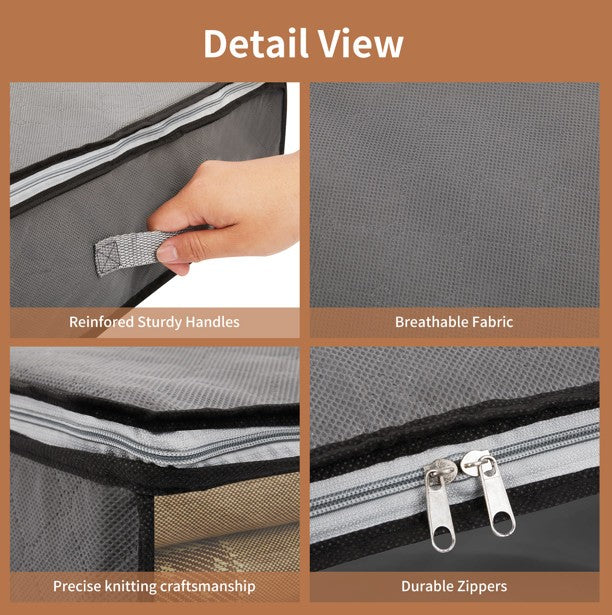 4 Packs Foldable Under-Bed Storage Boxes with Lid Fabric Underbed Containers UK