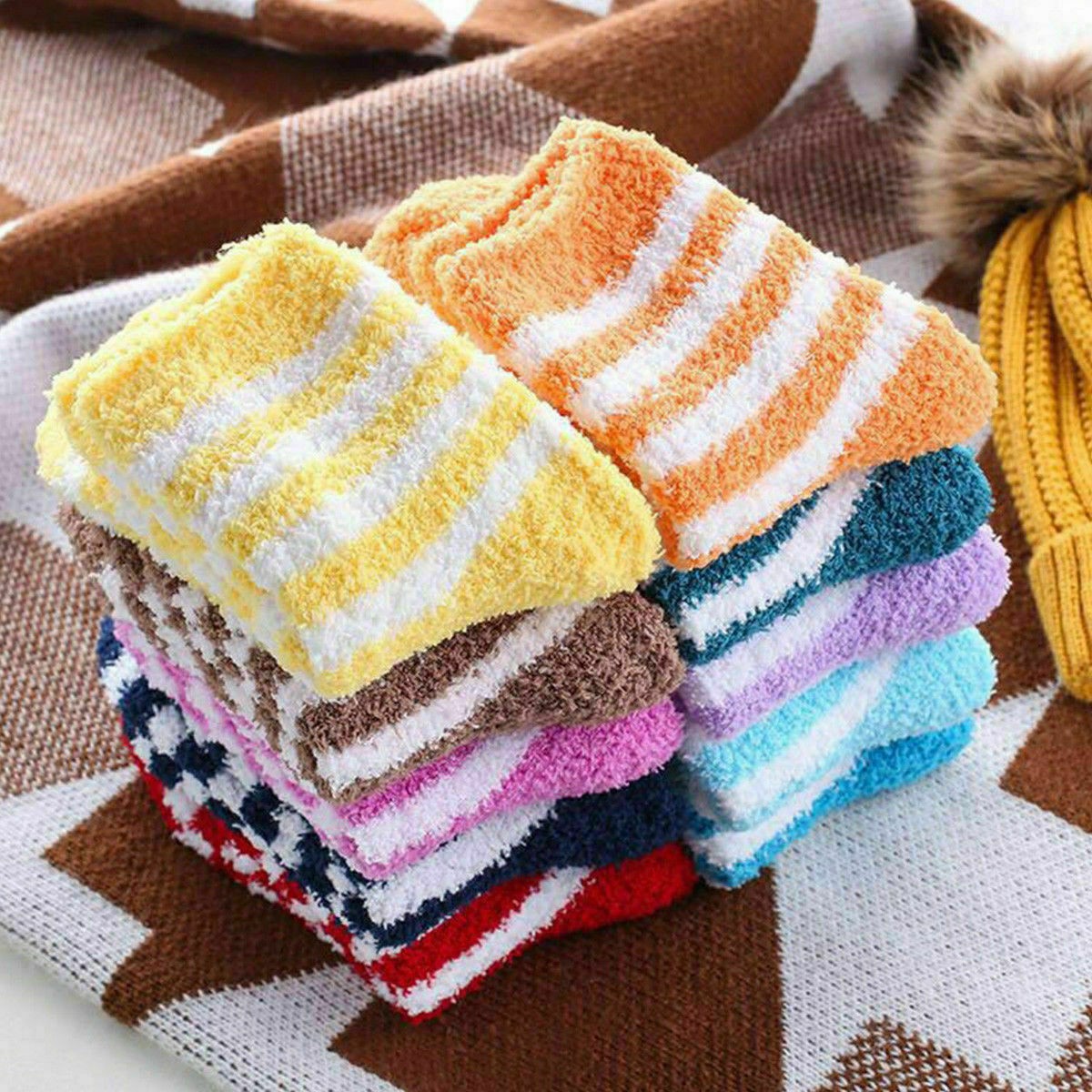6Pairs Women Winter Warm Soft Fluffy Bed Socks Lounge Slipper Fleece Sock Random