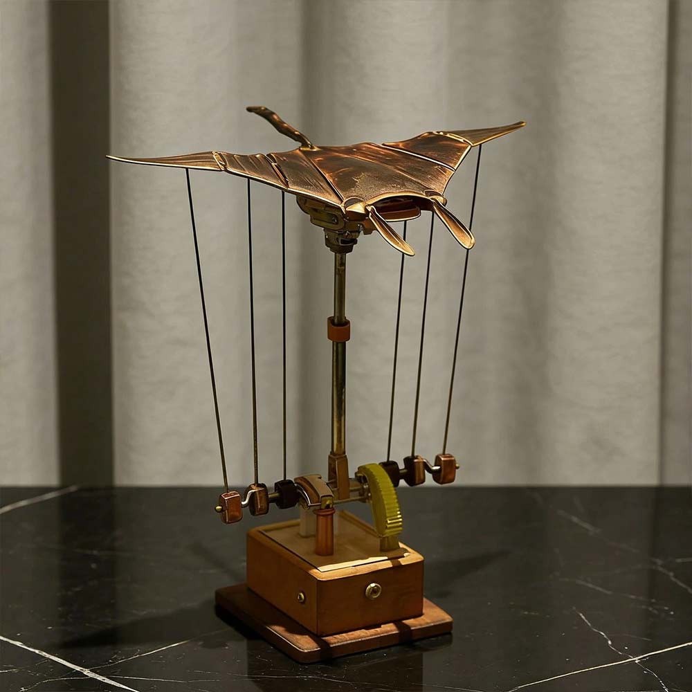 Handmade Wooden Mechanical Manta Ray Model Art Display Dynamic Swimming