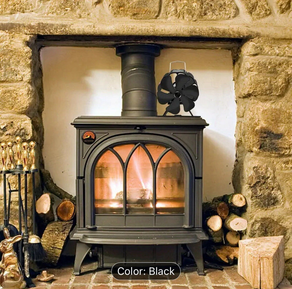 6 Blade Heat Powered Fireplace Fan, Wood Stove Fans with Magnetic Thermometer